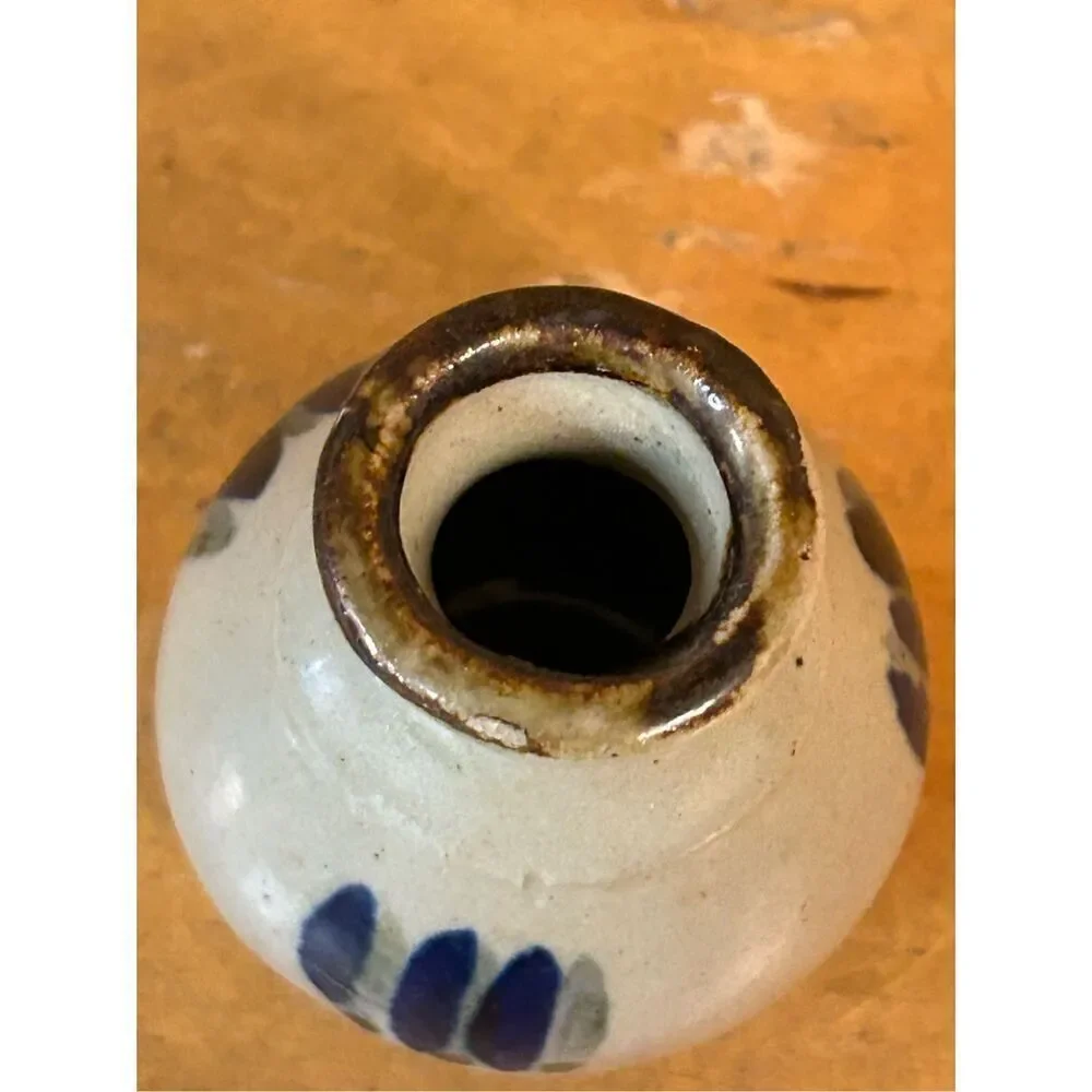 Small Blue Grey Ceramic Handmade Hand Painted Mini Vase Glaze (8193)